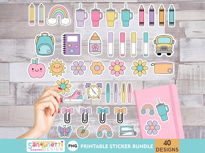 Pretty Pastel School stickers - Digital Sticker PNG back to school