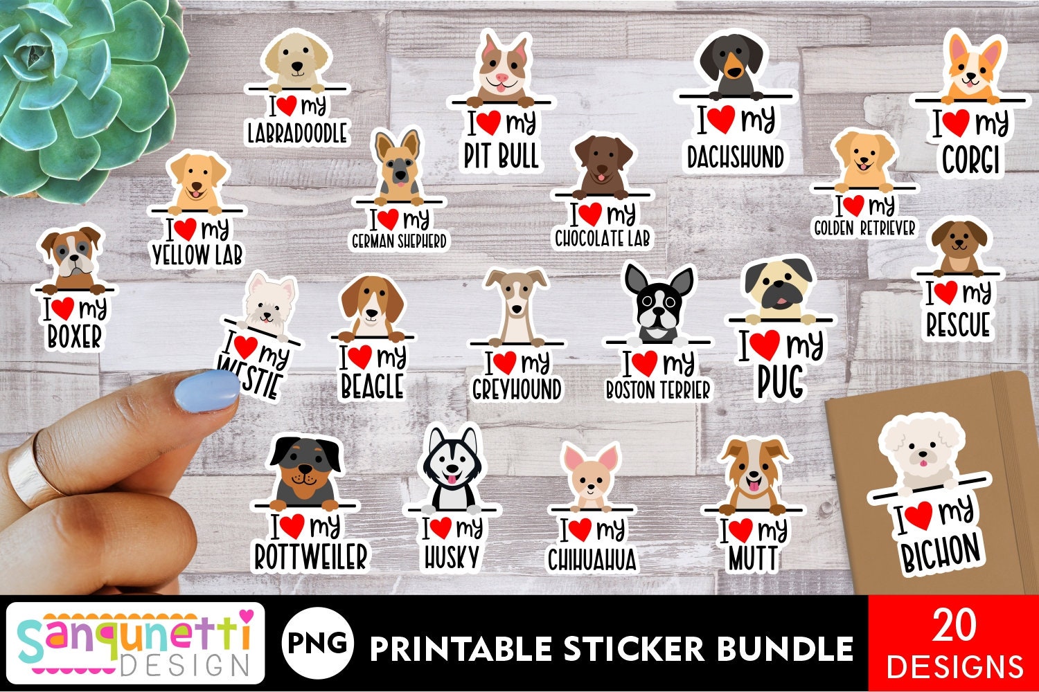 thumbnail image 2 of I Love My Dog Breed Decal Sticker – Pit Bull, Shepherd, Beagle, Mutt – Oracal Vinyl 2 of 6