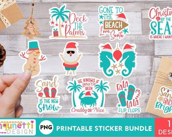 Paquete de pegatinas digitales para envolver regalos de Navidad tropicales