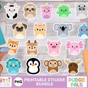 Pudgie Pals Animal PNG Bundle, adesivos digitais de animais fofos