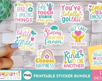 Inspirational Mental Health Stickers: Positive Affirmations PNG Bundle