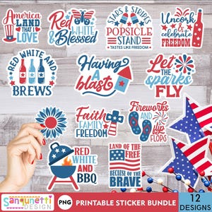Lot d'autocollants patriotique du 4 juillet - Fichiers PNG numériques
