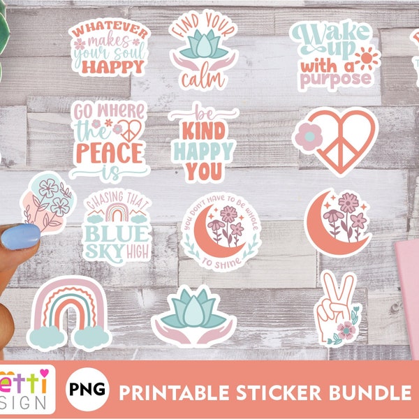 Boho Hippie PNG Sticker Bundle, Inspirational digital stickers