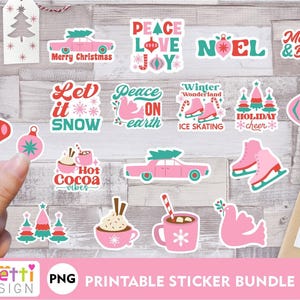 Retro Christmas PNG Stickers, Christmas digital sticker bundle