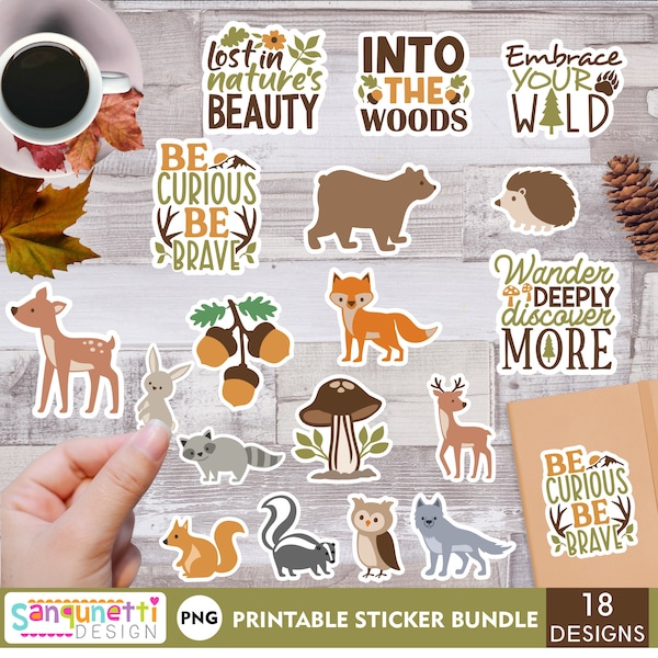 Woodland PNG Stickers, Woodland animal sticker bundle