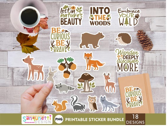 Woodland PNG Stickers, Woodland animal sticker bundle