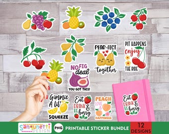 Fruit Puns PNG Sticker Bundle: Vibrant Graphics (Digital Download)