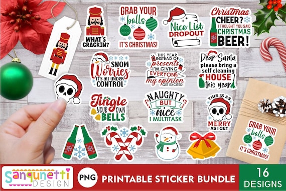 Funny Christmas PNG Stickers, Christmas digital sticker bundle