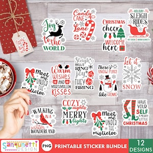 Paquete PNG de pegatinas navideñas tradicionales encantadoras / Impresión navideña y luego corte