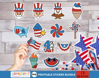Lindo paquete de pegatinas PNG del 4 de julio para todos tus proyectos / Pegatinas PNG patrióticas