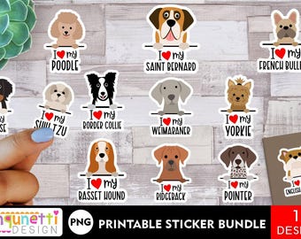 Amo il mio cane razza PNG adesivo bundle V2