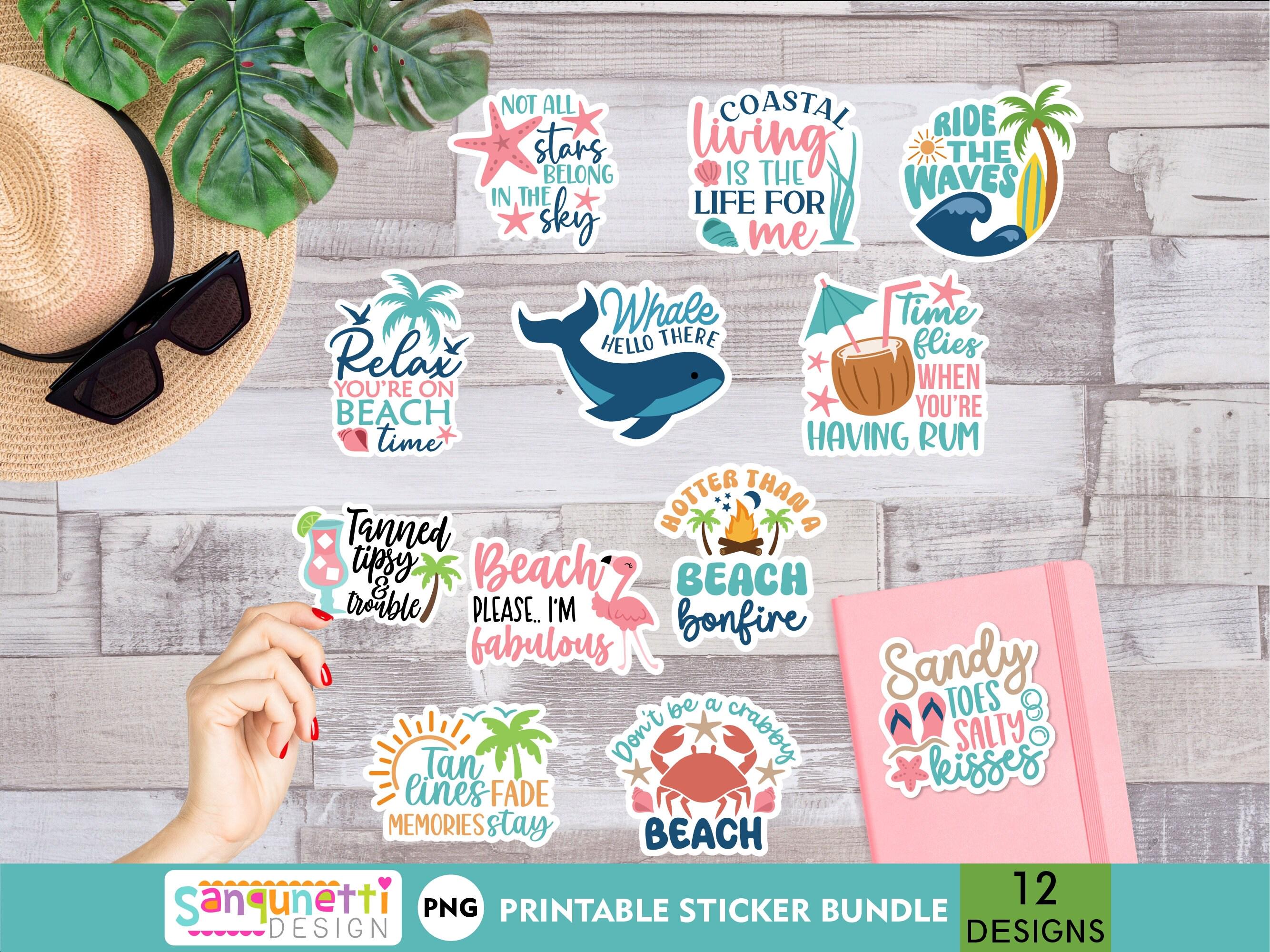 Beach lettering PNG sticker bundle, Summer lettering stickers