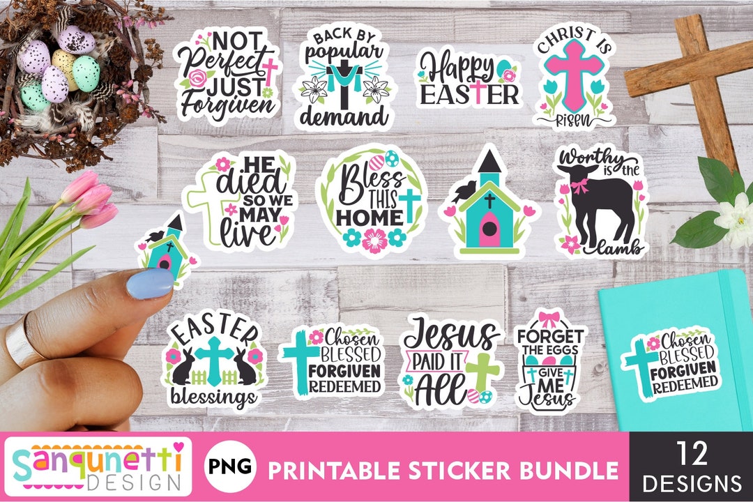 Religious Easter PNG Stickers, Christian Easter Digital Sticker Bundle ...