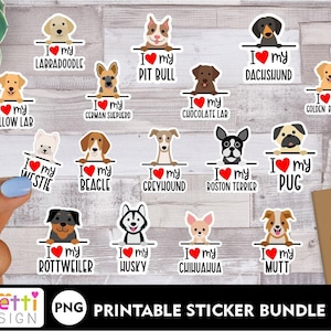 Ich liebe meine Hunderasse PNG Sticker Bundle, V1