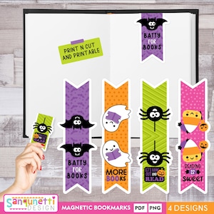 Kids Halloween Party Favor: Cute Magnetic Print-then-Cut Bookmarks - Instant Download PNG!