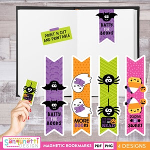 Kids Halloween Party Favor: Cute Magnetic Print-then-Cut Bookmarks - Instant Download PNG!