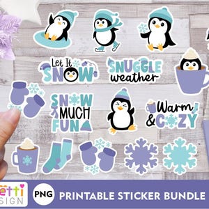 Penguin PNG-stickers, digitale winterstickerbundel