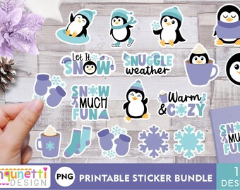Penguin PNG Stickers, Winter digital sticker bundle