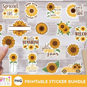 Autocollants PNG tournesol, lot d'autocollants numériques tournesol