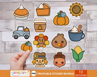 Cute Thanksgiving PNG Stickers | Fall Digital Stickers