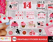 Valentine PNG Sticker Bundle, Valentine's Day digital Stickers