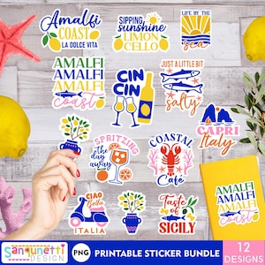 Mediterranean Printable Sticker Bundle | Coastal Italy PNG Stickers