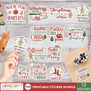 Bundel kerstbakken afdrukbare sticker | 12 png-ontwerpen met kerstkoekjesthema