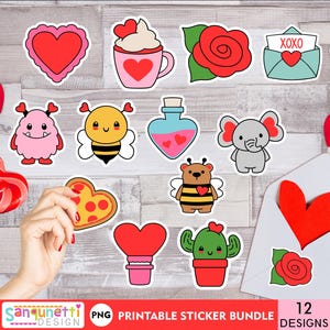 Süße und süße Valentinstag Digitale PNG Aufkleber, Kawaii Valentinstag digitale Aufkleber