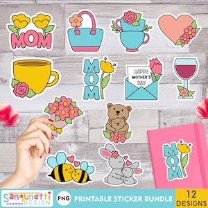 Cute Mother's Day PNG Stickers, Mom digital sticker bundle