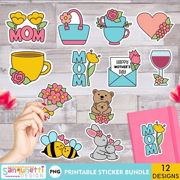 Cute Mother's Day PNG Stickers, Mom digital sticker bundle