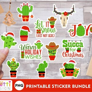 Kerstcactus en woestijn PNG-stickers, digitale woestijnkerststickers