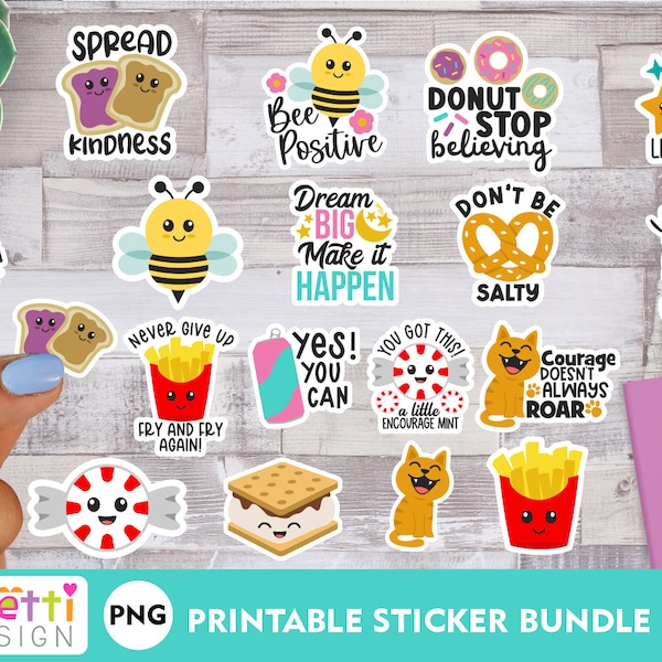 Cute Positivity PNG Sticker Bundle, Inspirational digital stickers