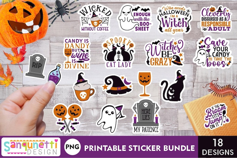 Funny Halloween PNG Sticker Bundle, Sarcastic Halloween digital stickers image 1