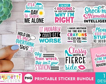 Funny PNG stickers, Sarcastic digital sticker bundle
