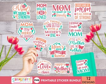 Mother's Day Lettering PNG Sticker Bundle, Mom appreciation stickers