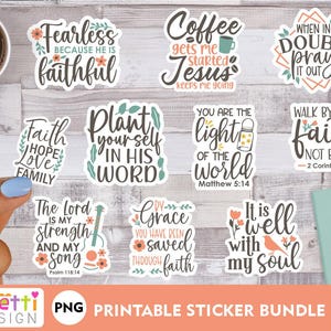 Faith PNG Sticker Bundle, christliches Zitat druckbare digitale Aufkleber