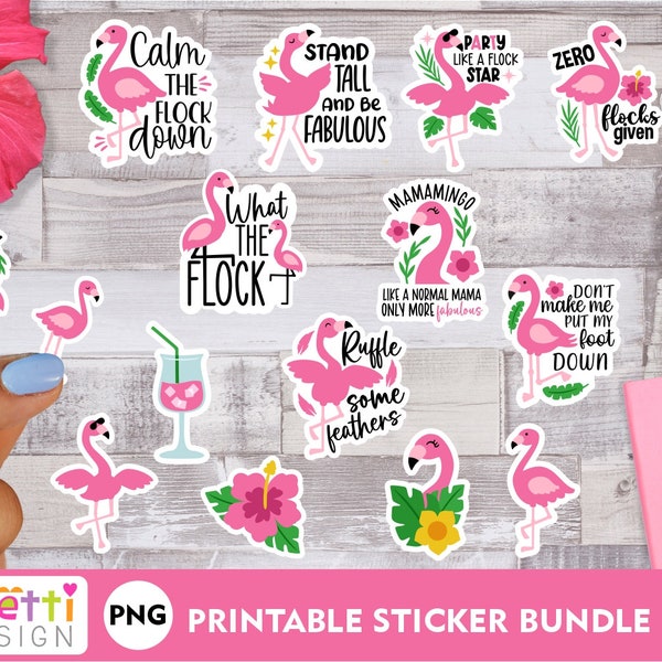 Sassy Flamingo PNG sticker bundle, Tropical digital stickers