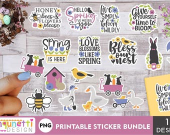 Spring sticker PNG bundle, Spring printable digital stickers