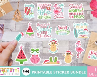 Paquete de pegatinas PNG de Navidad tropical / pegatinas digitales de Navidad en la playa