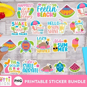 Paquete de pegatinas PNG de verano, pegatinas digitales de playa de verano