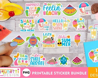 Summer PNG sticker bundle, Summer beach digital stickers