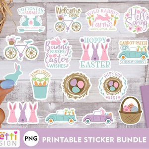 Pegatinas PNG de Pascua, paquete imprimible de pegatinas digitales de primavera