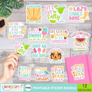 Paquete de pegatinas PNG con letras de verano, pegatinas con refranes de playa