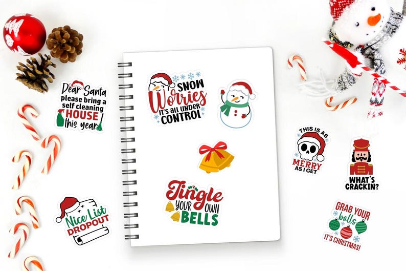 Grappige kerst-png-stickers, digitale kerststickerbundel afbeelding 3