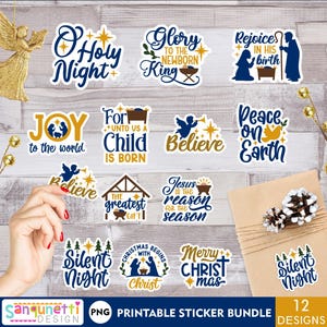 Lot d'autocollants PNG pour Noël chrétien | Stickers crèche imprimable