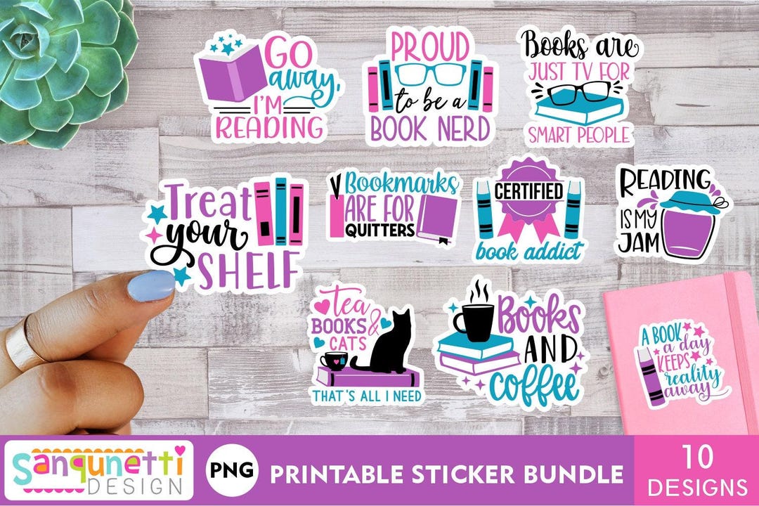 Reading Stickers PNG Bundle: Book Nerd Designs (digital Download) - Etsy
