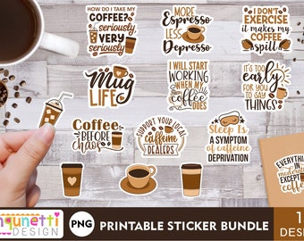 Coffee Sticker PNG Bundle, Funny coffee digital printable stickers