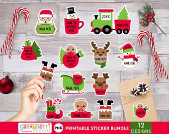 Weihnachtliche Aufkleber Etiketten, Geschenkanhänger zum Ausdrucken (PNG)
