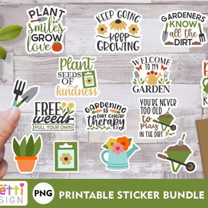 Gartenarbeit PNG Sticker Bundle, Pflanzenzitat digitale Aufkleber