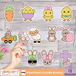 Cute Easter PNG Stickers, Easter Characters digital sticker bundle